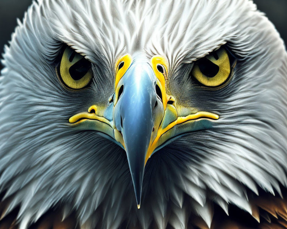 Detailed View of Bald Eagle's Yellow Beak and Intense Eyes