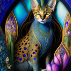 Ornate Illustration of Majestic Cat with Vibrant Colors