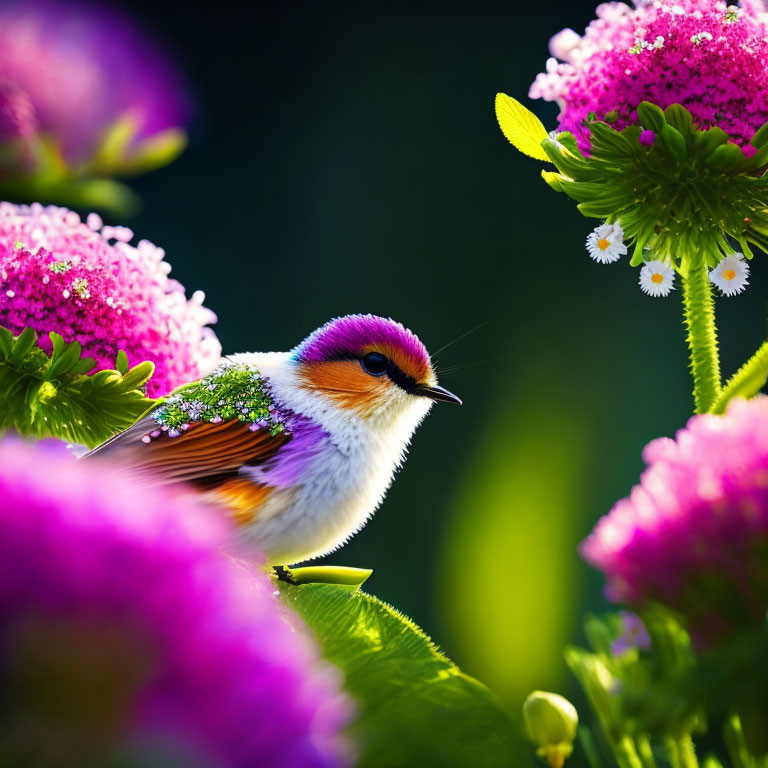 Robin of flowers