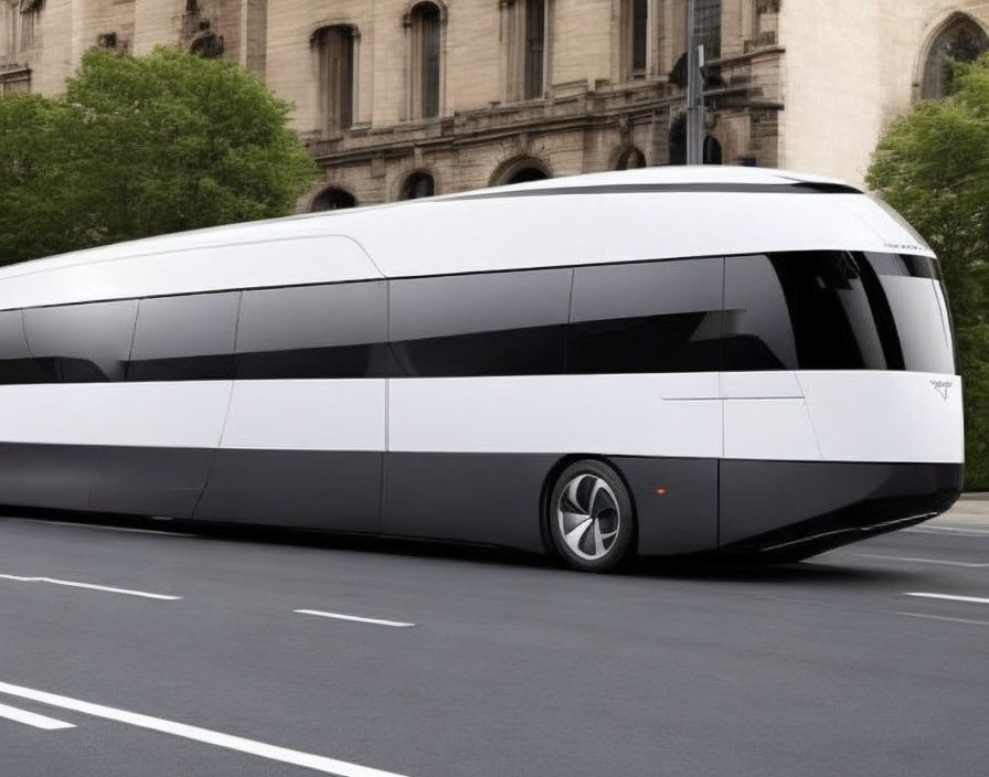 Sleek White and Black Futuristic Bus on City Street