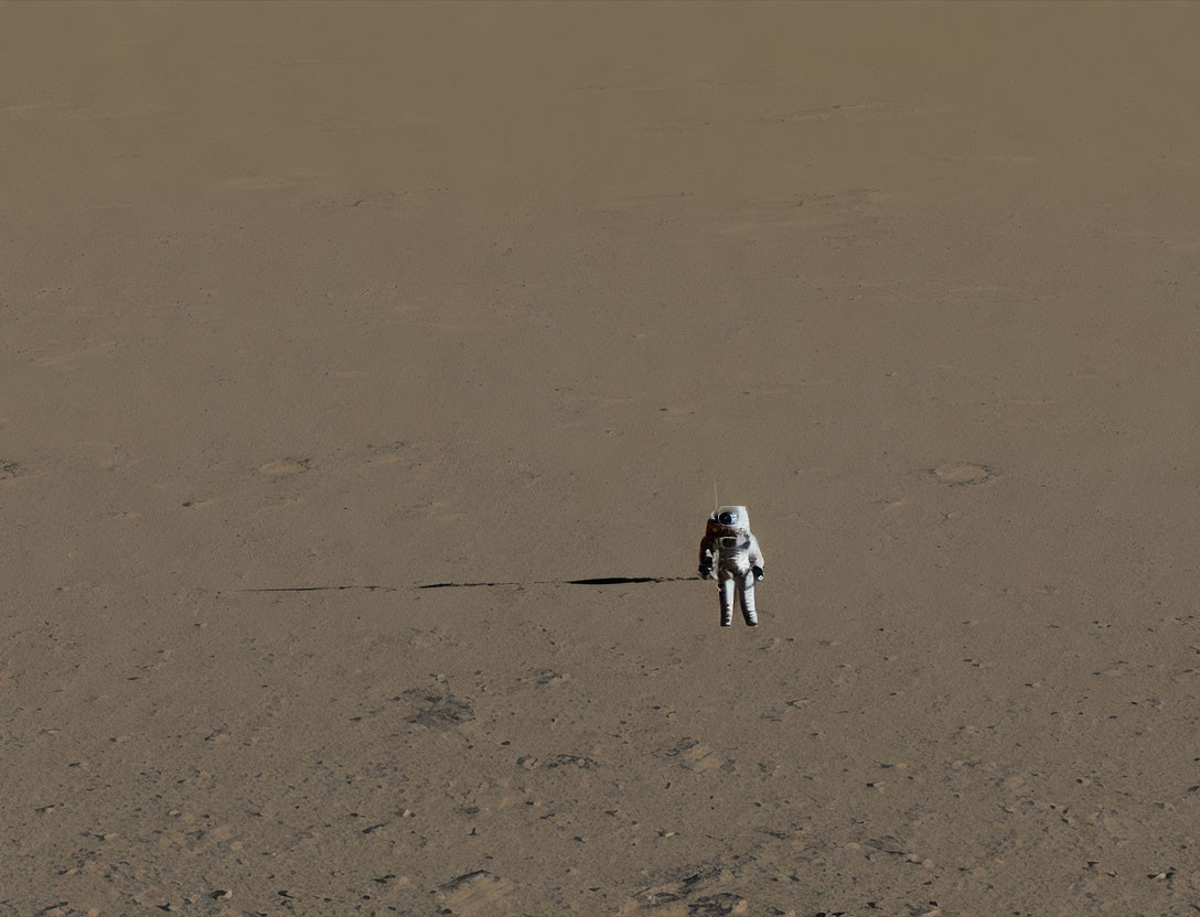Astronaut on barren alien planet evokes isolation