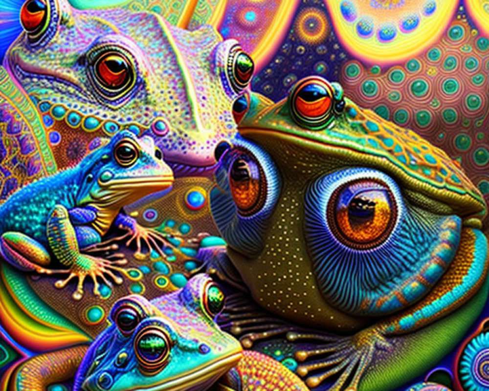 Vibrant Psychedelic Frog Artwork with Swirling Patterns