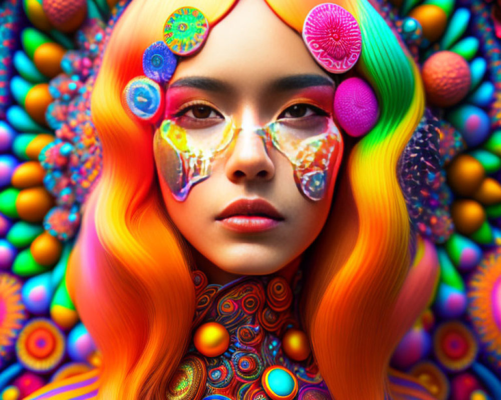 Colorful Person with Rainbow Hair and Psychedelic Skin Patterns