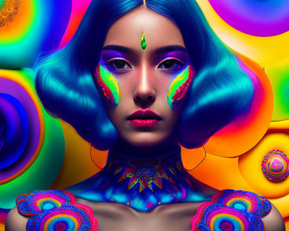 Colorful Abstract Background with Vibrant Psychedelic Makeup and Body Art