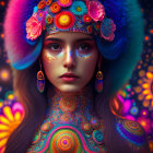 Colorful Tribal Attire and Jewelry on Young Girl in Digital Art