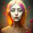 Colorful Portrait of Woman with Rainbow Hair and Vibrant Makeup