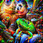 Colorful Frogs Montage on Psychedelic Background