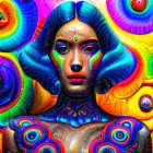 Vibrant Psychedelic Background with Woman in Face Paint