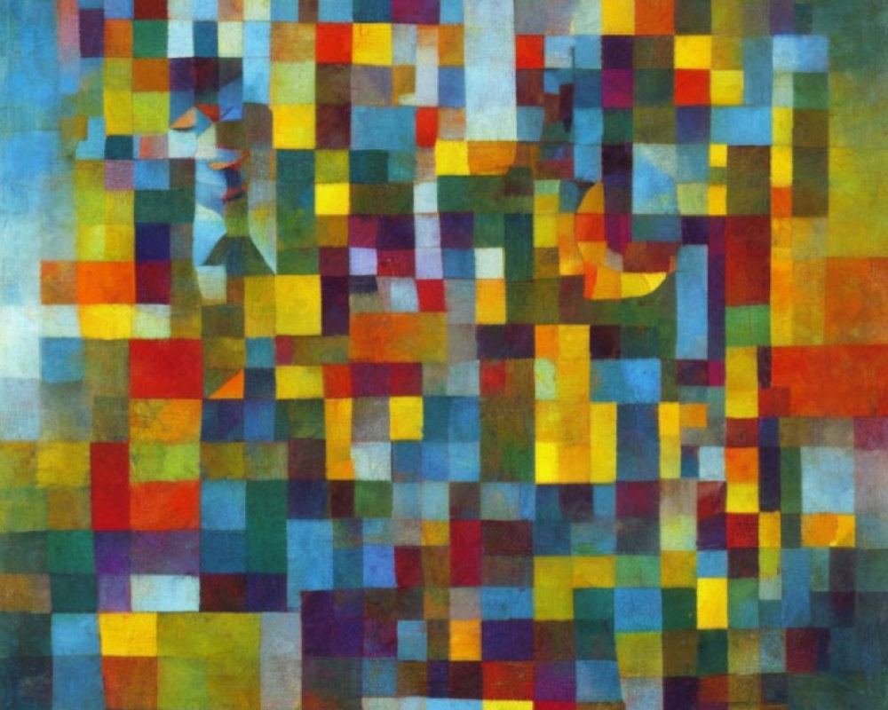 Colorful Abstract Painting with Blurred Cubist Mosaic Effect