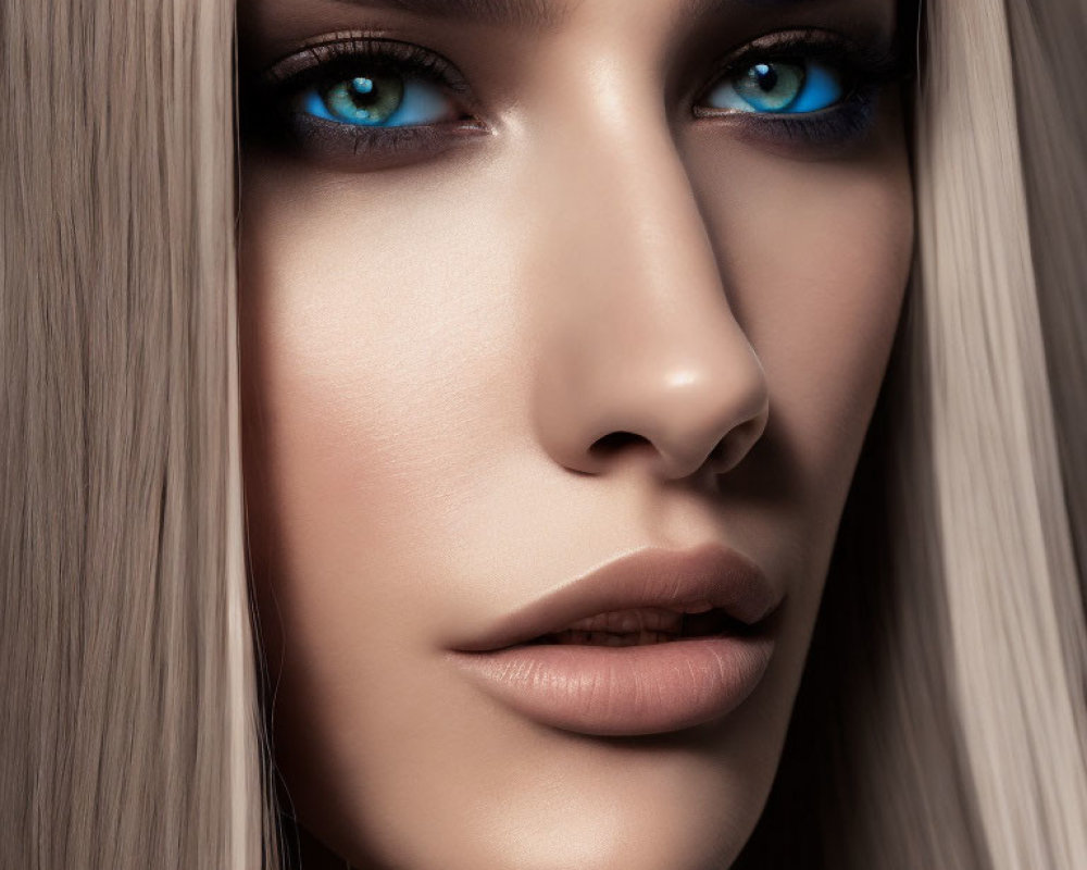 Portrait of Woman with Blue Eyes and Blonde Hair