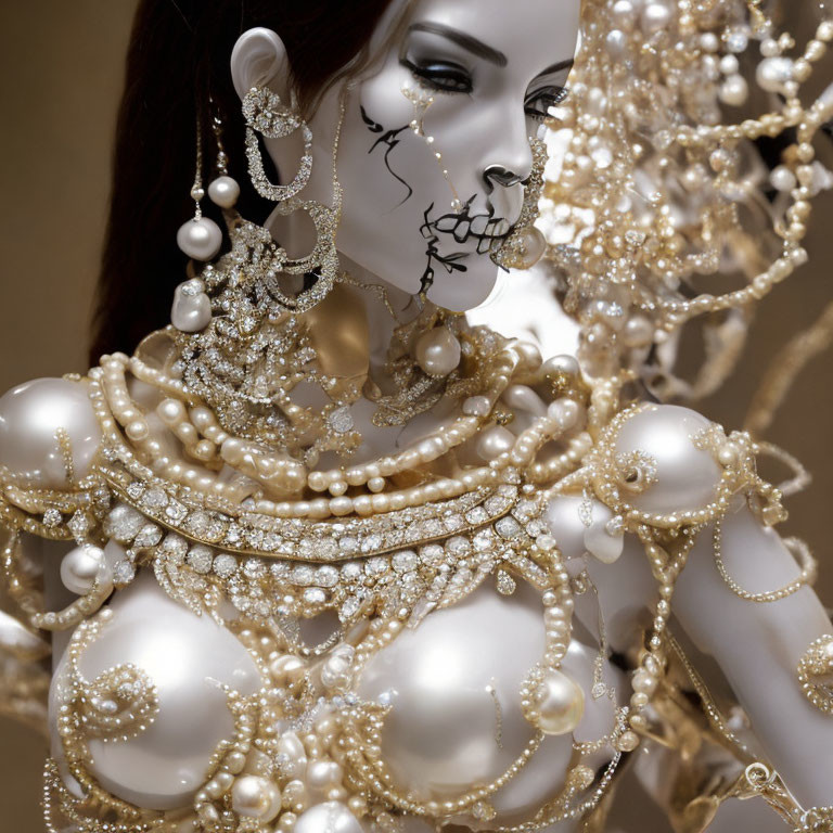 Intricately detailed decorative figurine with pearls and gold accents