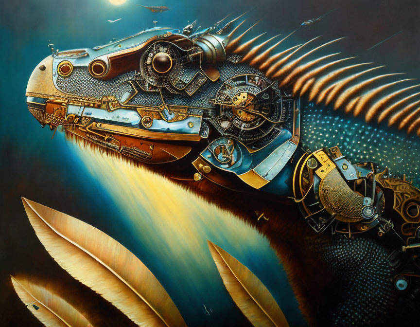 Mechanical Whale with Gears and Jet Engine in Steampunk Style
