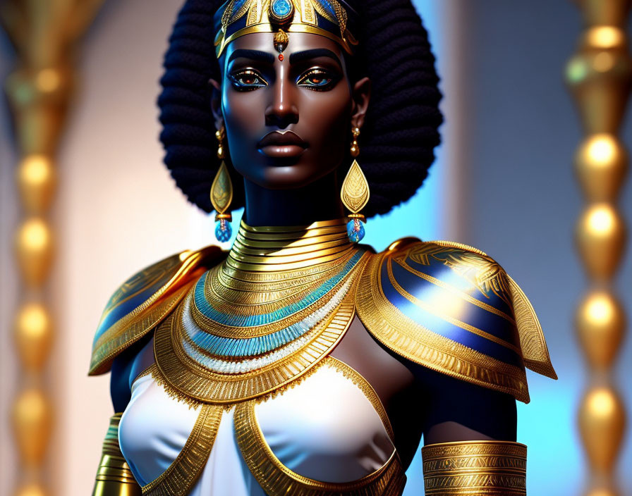 Stylized 3D rendering of elegant woman with Egyptian-inspired features