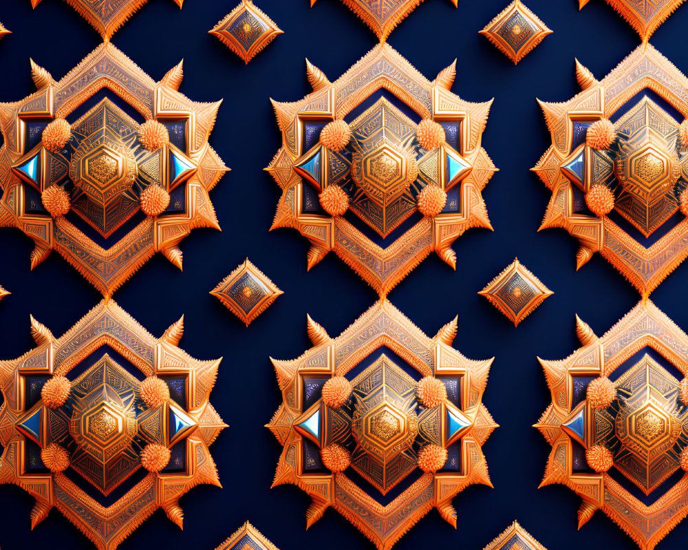 Vivid Orange and Blue Geometric Star Pattern on Dark Background