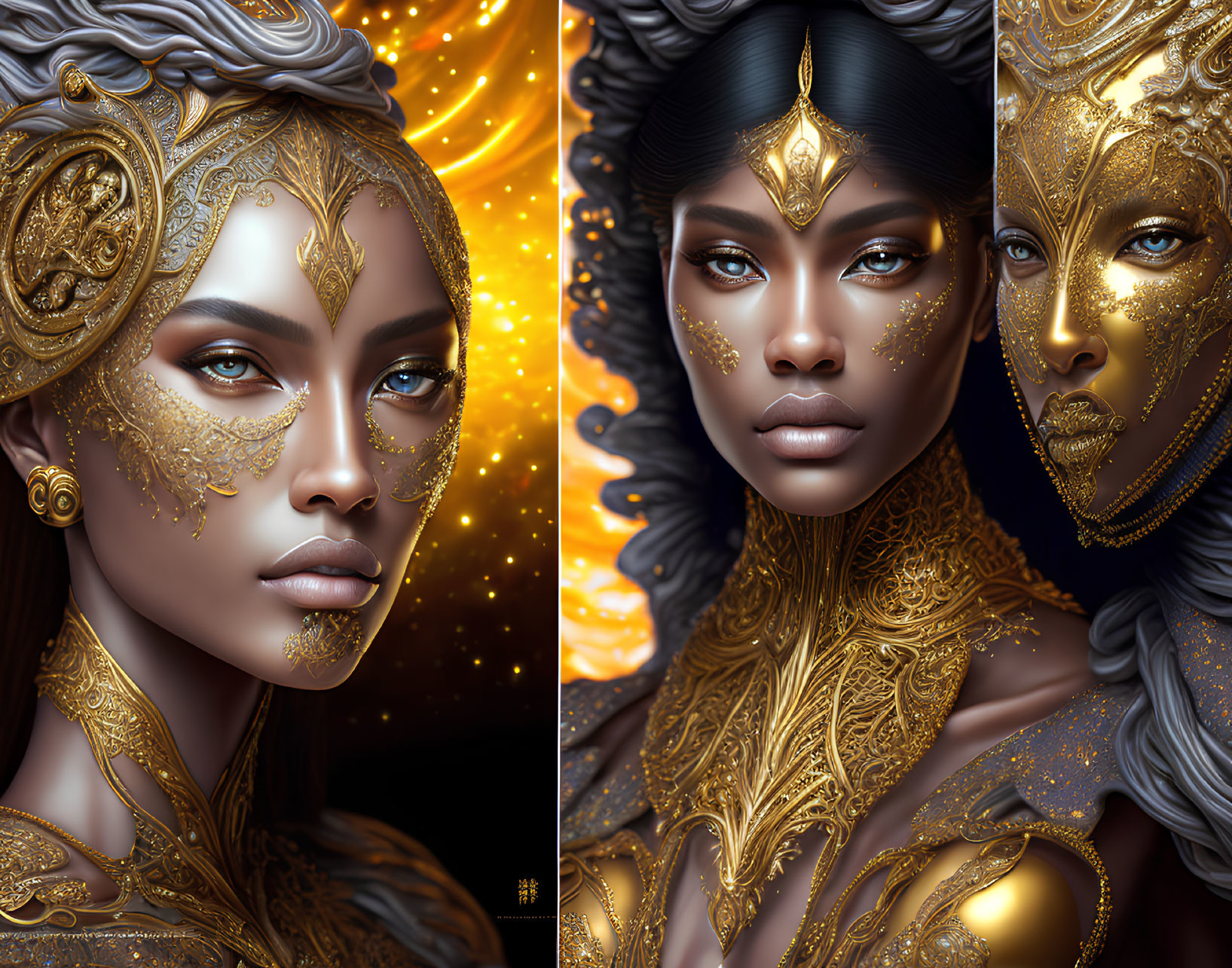 Detailed Fantasy-Style Portraits of Women with Ornate Jewelry