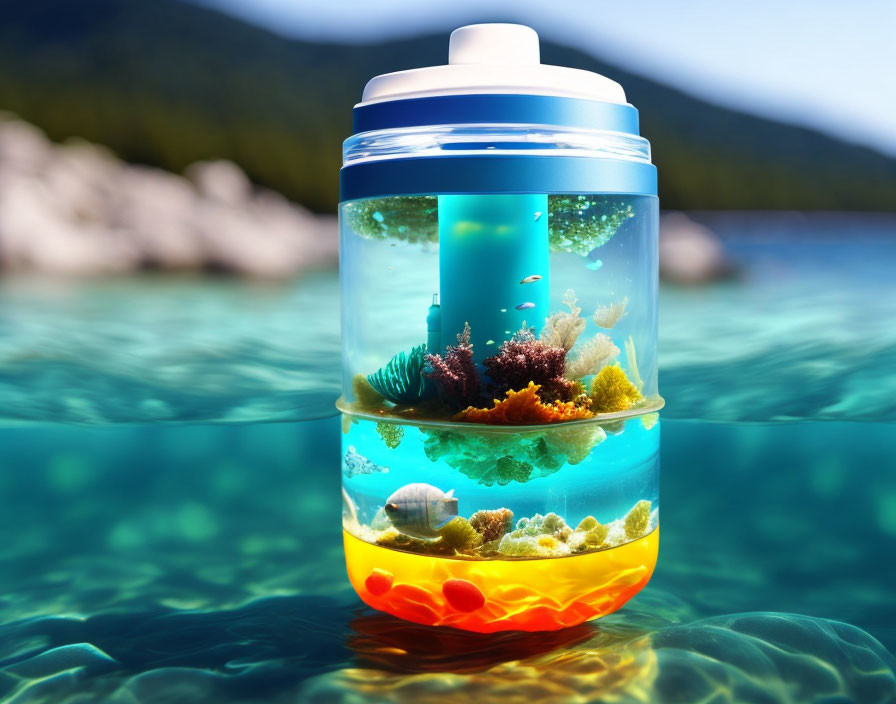 marine ecosystem in a water bottle
