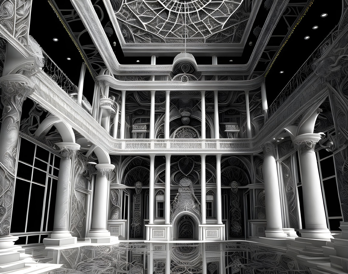 Monochromatic image of intricate classical hall architecture