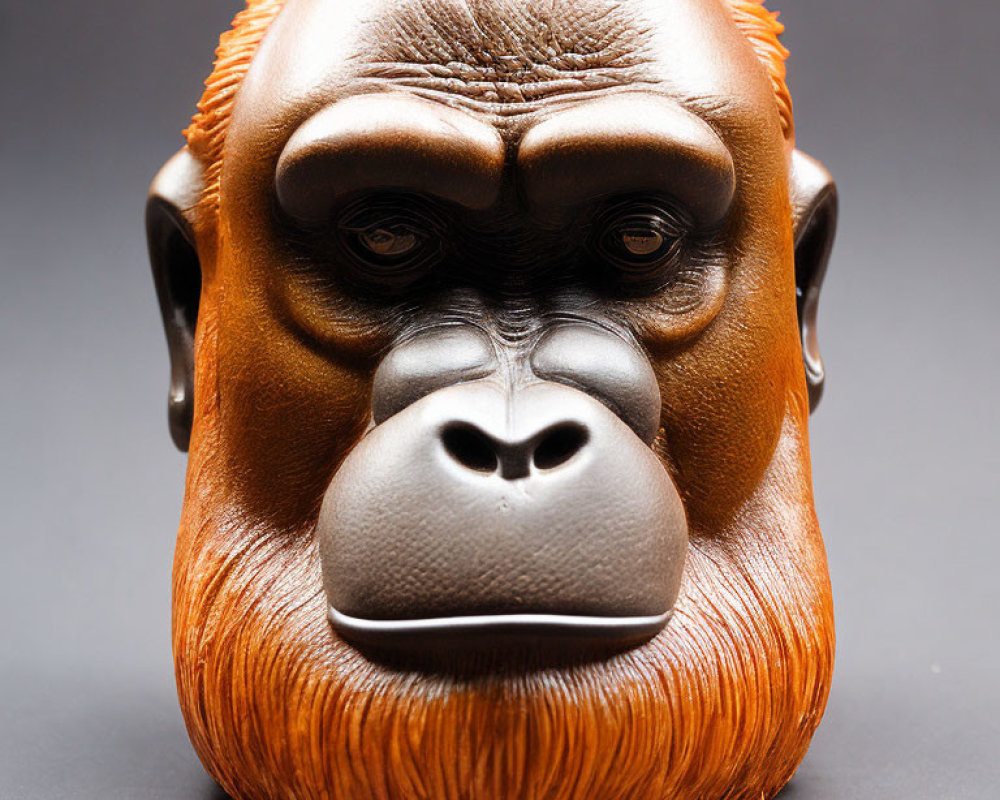 Detailed Orangutan Mask with Expressive Eyes and Realistic Fur Texture