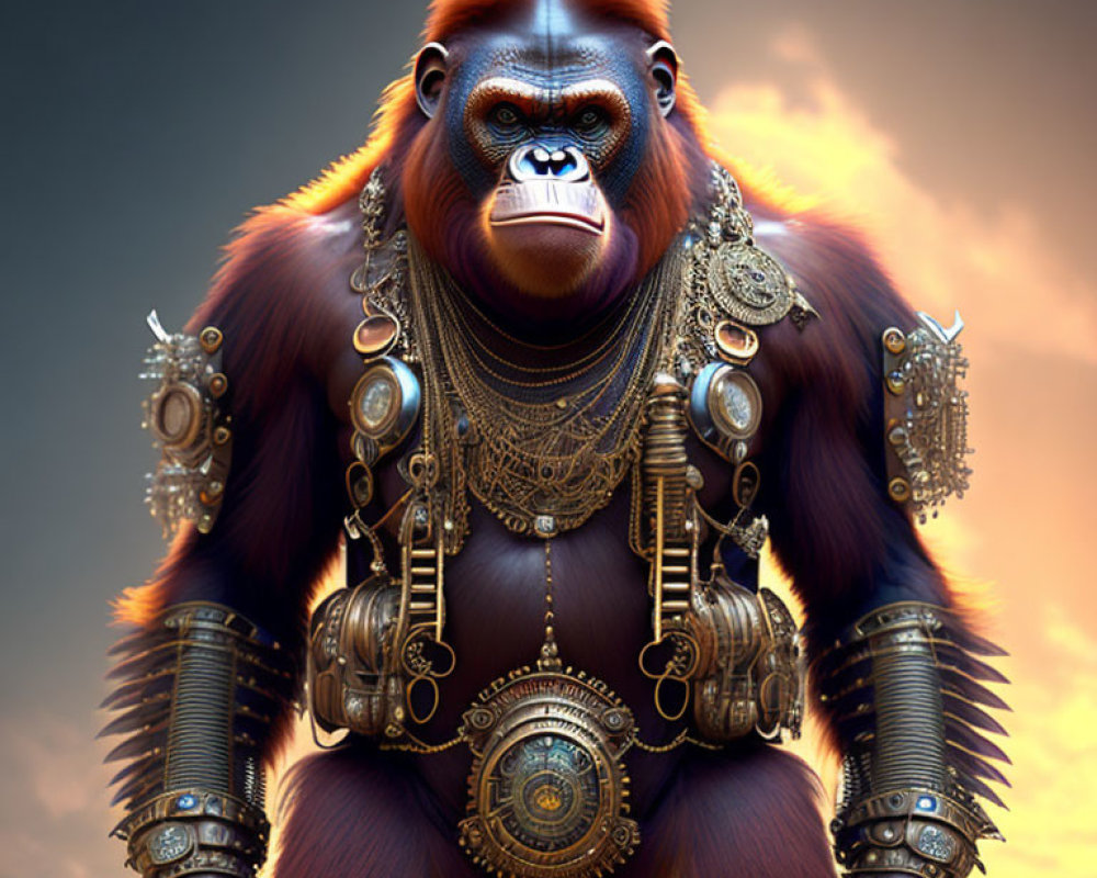 Digital artwork: Majestic gorilla with intricate golden jewelry