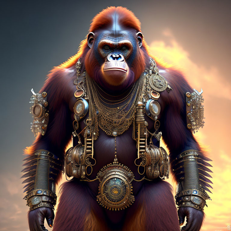 Digital artwork: Majestic gorilla with intricate golden jewelry