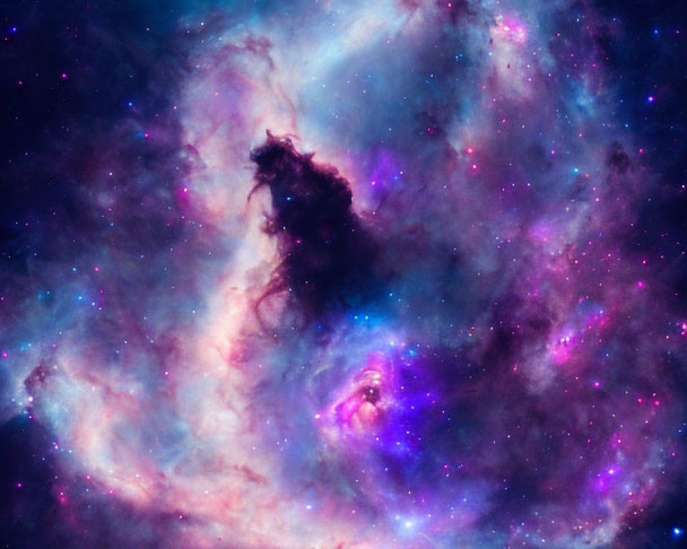 Colorful Space Nebula with Blue and Purple Gases and Stars