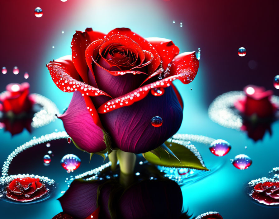 a red rose with water droplets on it, fantasy
