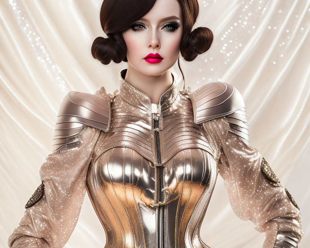 Vintage Hairstyle, Bold Makeup & Futuristic Outfit with Shoulder Pads
