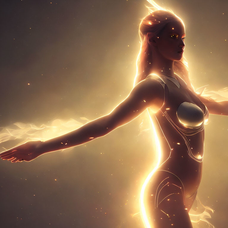 Ethereal blonde woman in digital art with swirling light