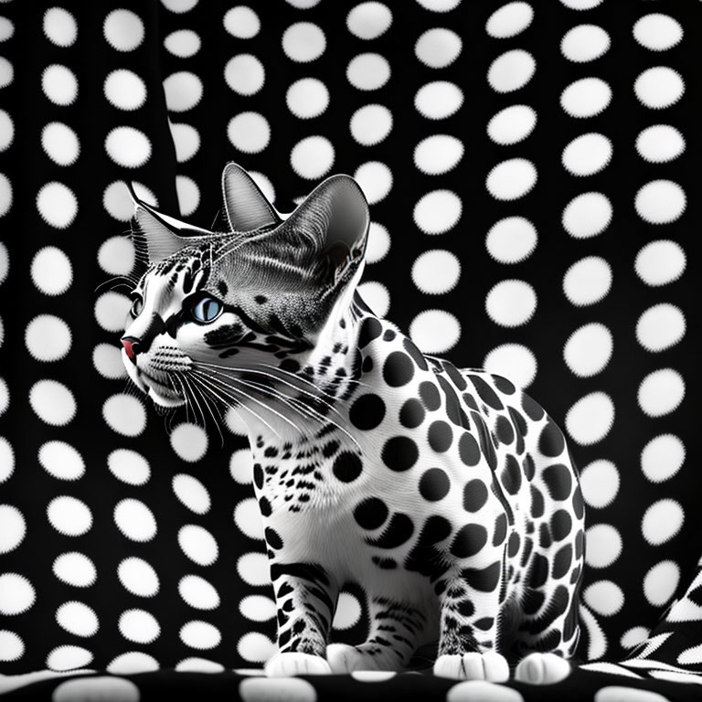 Monochrome digital art cat with dotted patterns for optical illusion