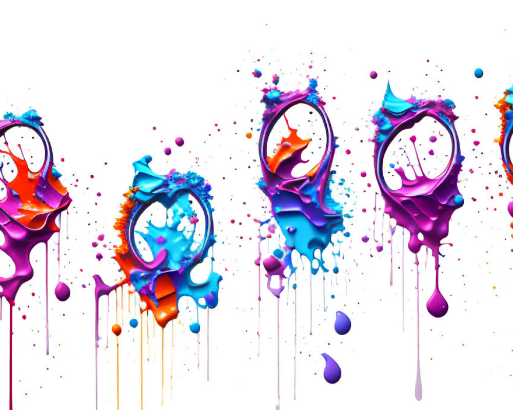 Colorful Abstract Paint Splashes Forming Dripping Numbers on White Background