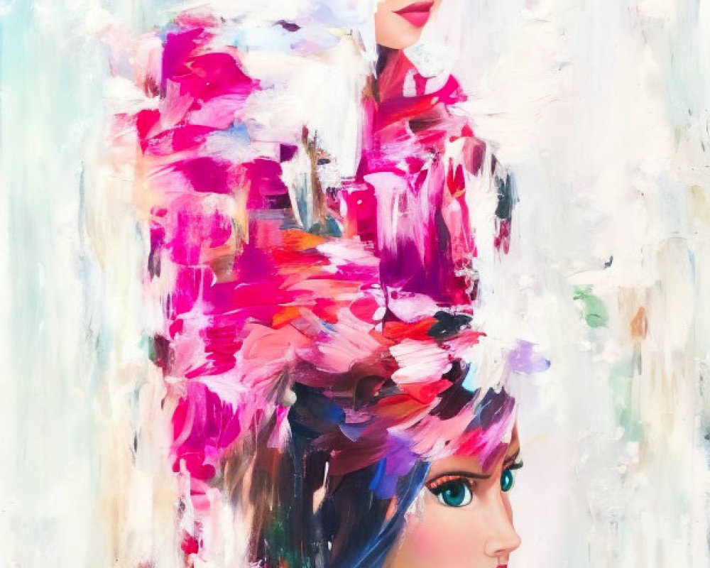 Colorful Abstract Painting: Two Women with Striking Features