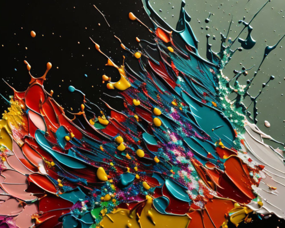 Colorful Paint Splatters Explode on Dark Background