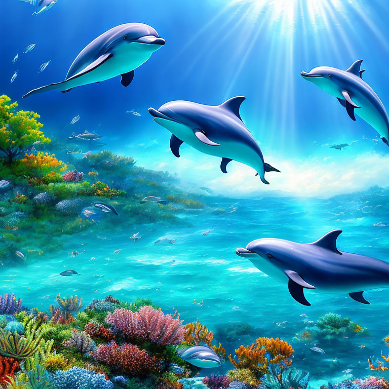 Dolphins in the blue ocean