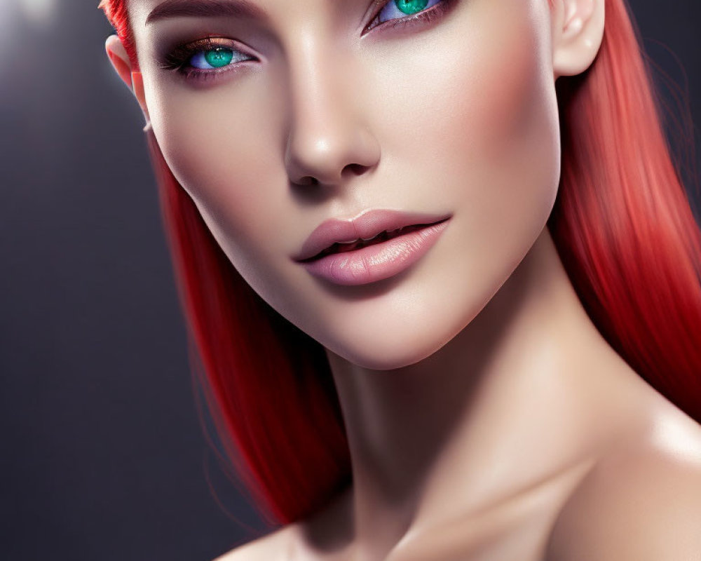 Portrait of Woman with Vibrant Red Hair and Green Eyes