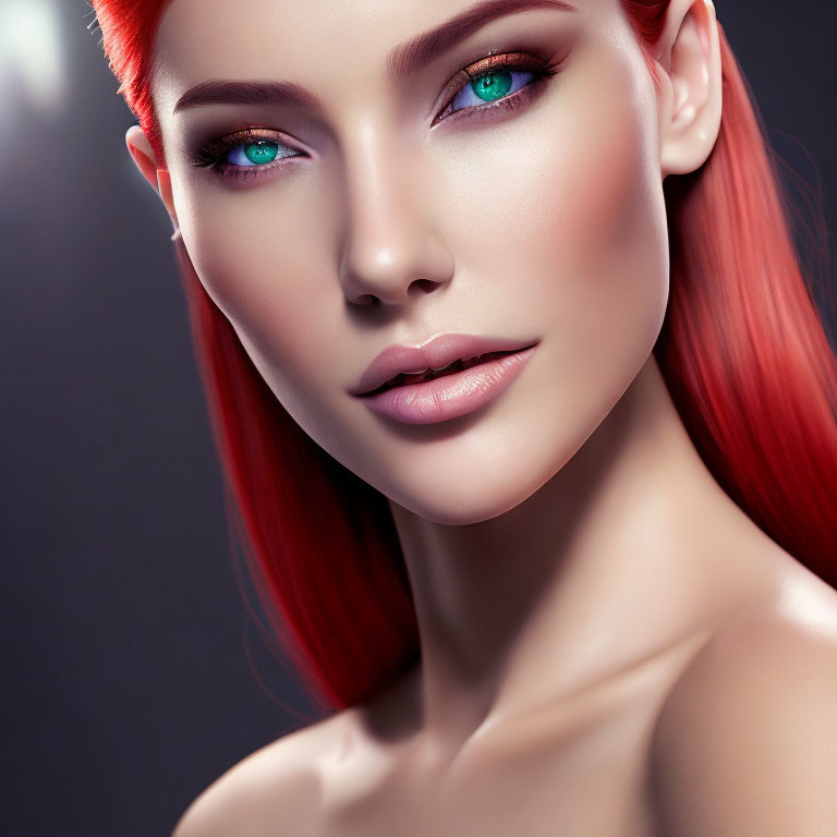 Portrait of Woman with Vibrant Red Hair and Green Eyes