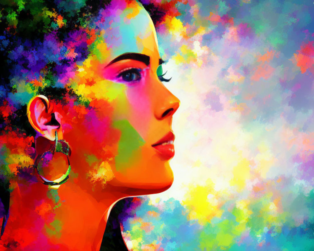 Colorful Abstract Portrait with Vivid Paint Splashes