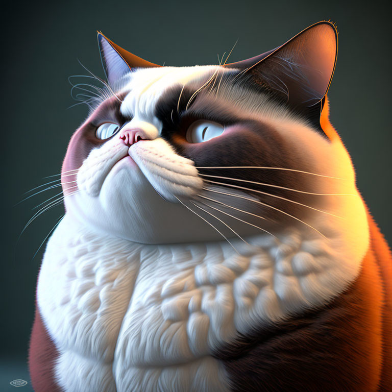 Stylized 3D illustration of overweight cat with grumpy expression