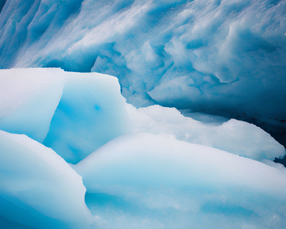 Detailed close-up of vivid blue and white glacial ice formation