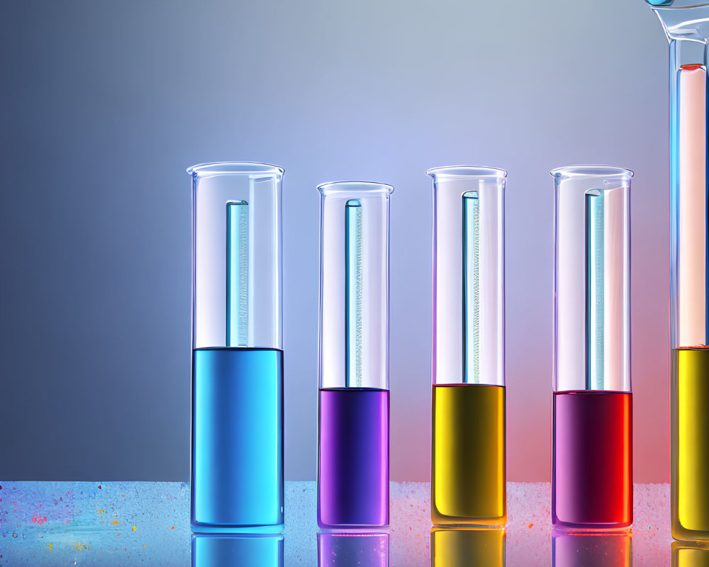 Colorful Liquids in Test Tubes with Pipette on Gradient Background
