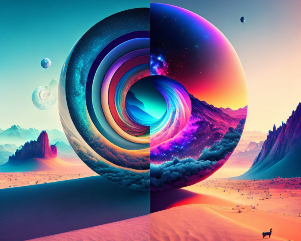 Colorful Swirling Dimensions in Surreal Desert Landscape