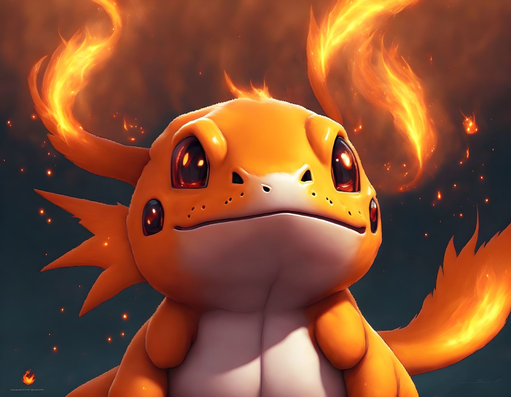 Orange Fire-Type Pokémon Charmander Close-Up on Fiery Background