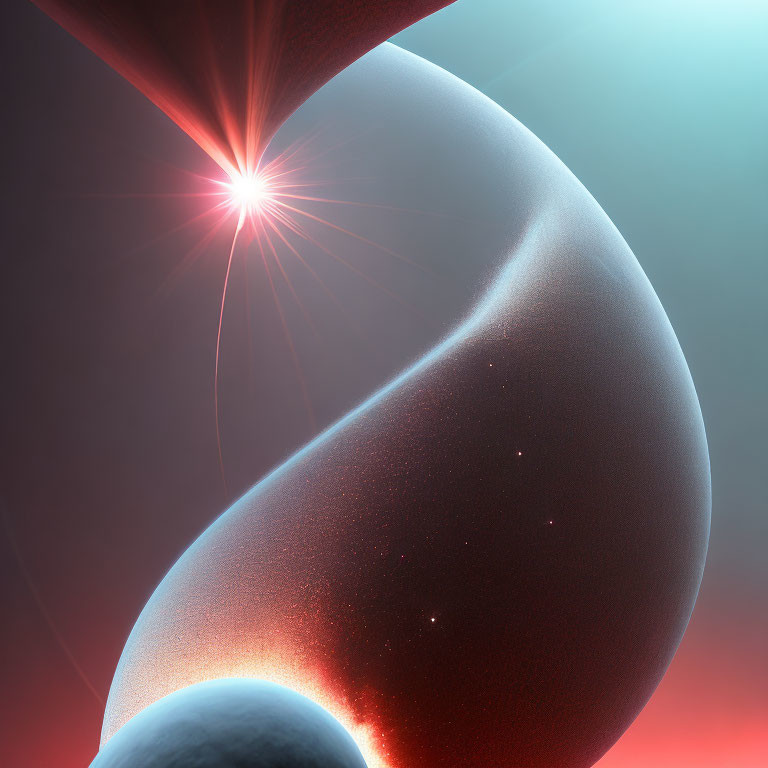 Radiant starburst behind large textured planet in celestial scene