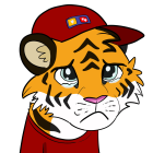 Cartoon Tiger Head with Red Firefighter Hat Illustration