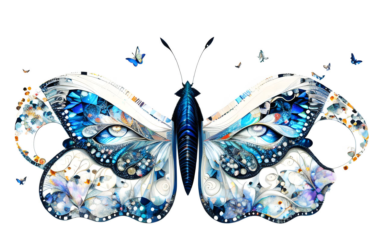 Detailed Artistic Illustration of Butterfly with Ornate, Decorated Wings