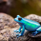 Colorful Toy Frog on Textured Rock with Blurred Background