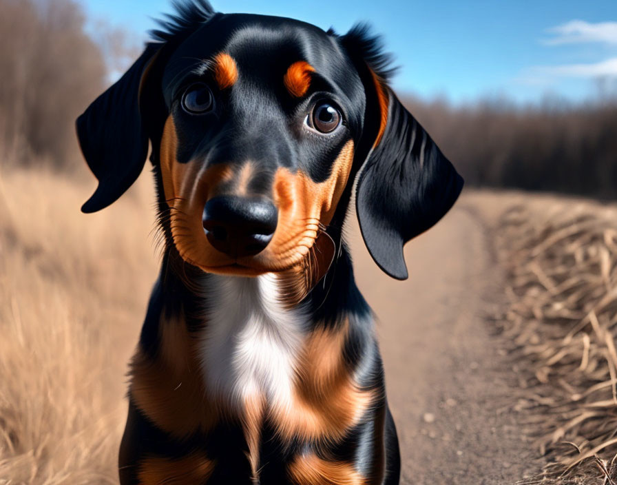 Close-up of Black and Tan Dachshund with Soulful Eyes on Pathway