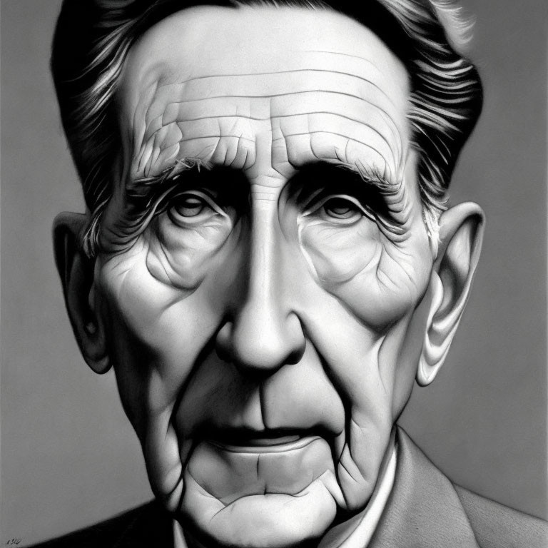 Hyperrealistic Black and White Drawing of Elderly Male Portrait