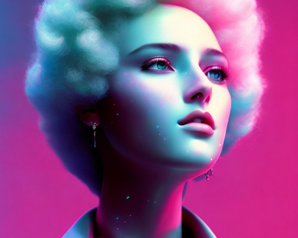 Vibrant portrait of a woman with pastel blue afro and glitter accents