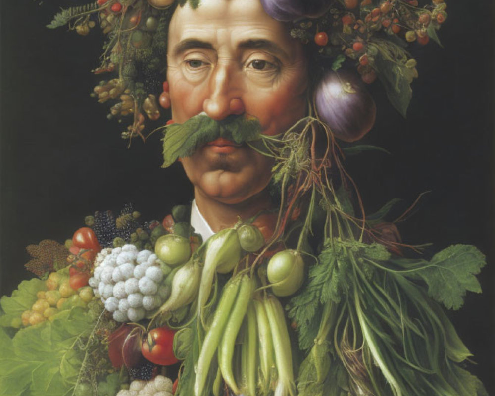 Colorful portrait of a man made of fruits and vegetables
