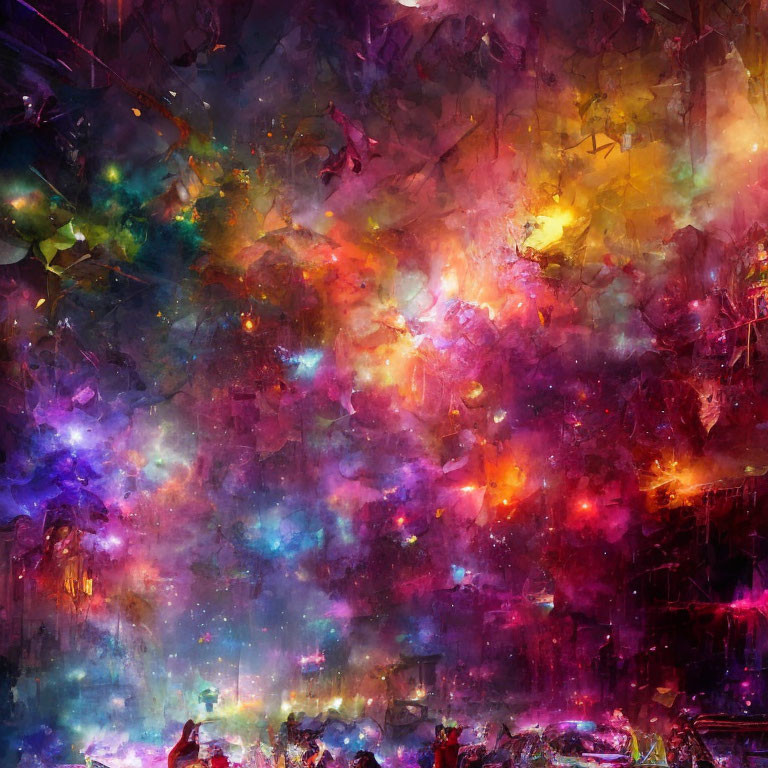 Colorful Abstract Painting with Cosmic Nebula Vibes